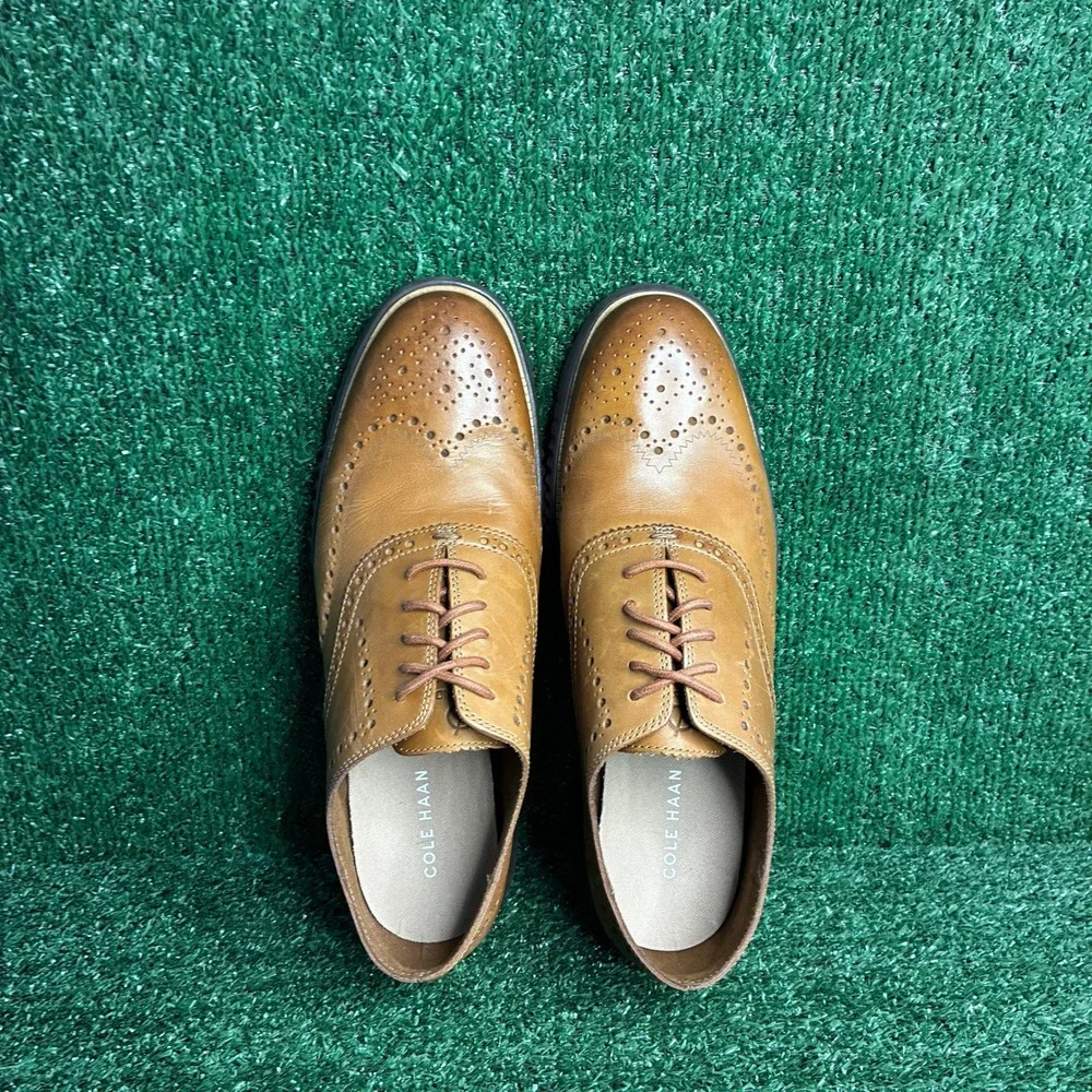 NEW Cole Haan Grand OS Wingtip Brogue Leather Oxford Dress Shoes Tan Mens 11.5 M